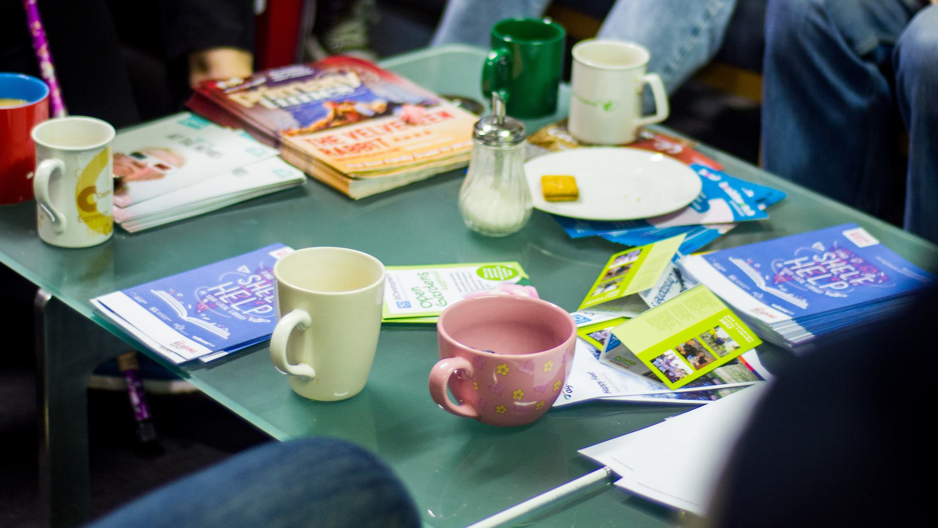 Coffee table with mugs