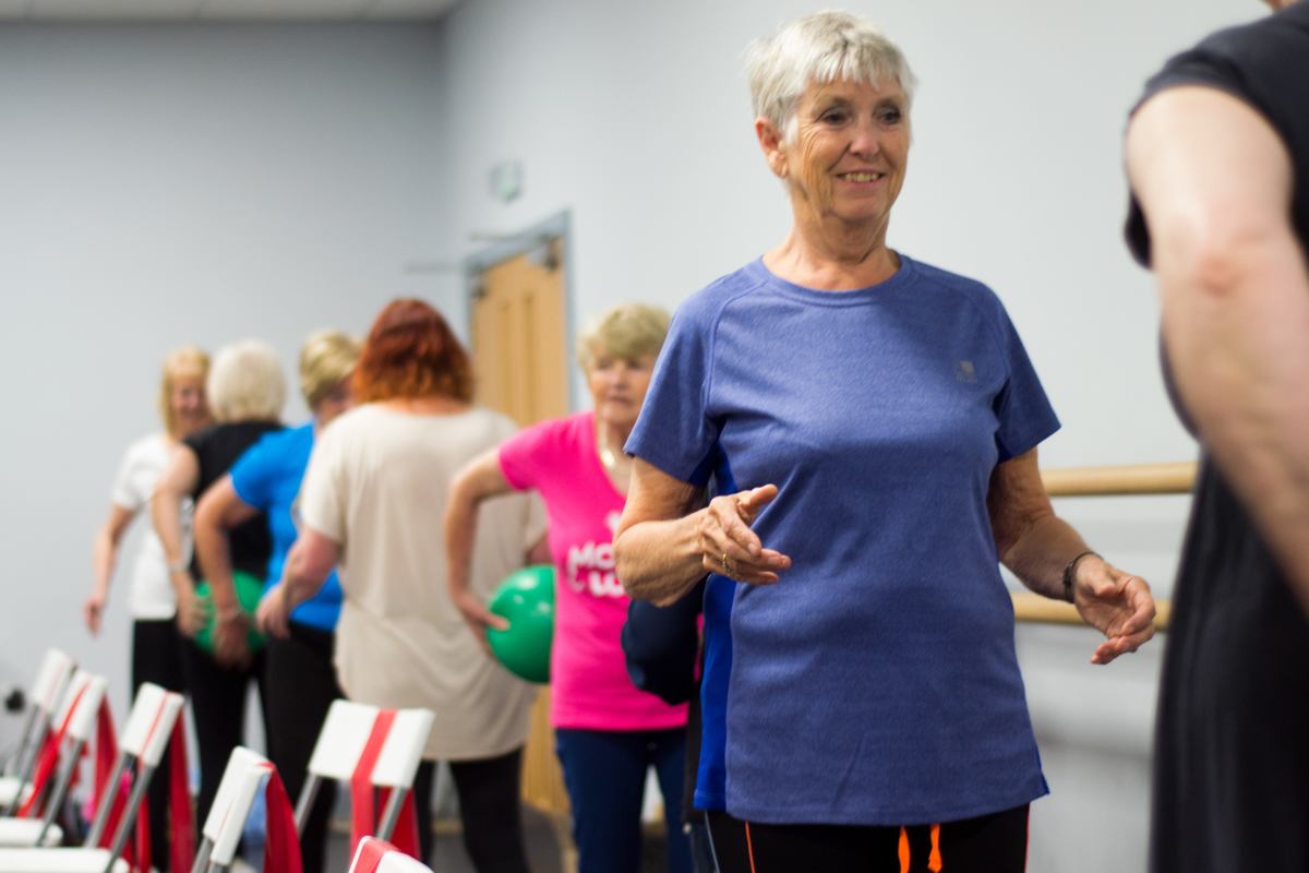 Group women in an exercise class