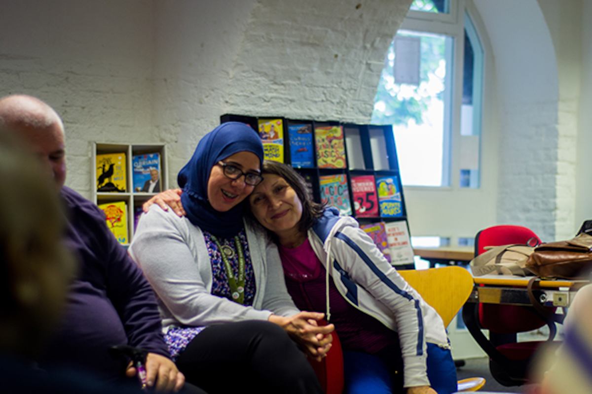 two women smiling